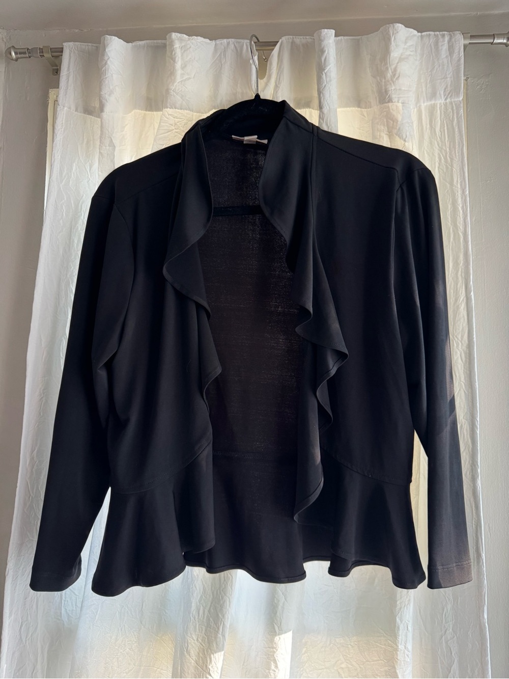 Dress Barn Black Ruffle-Front Open Blazer - Picture 1 of 3